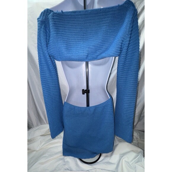 Sexy Blue Knit Dress Size Medium Beach Club Party‎ Date Crochet Cut Out Boho Hot - Picture 8 of 9